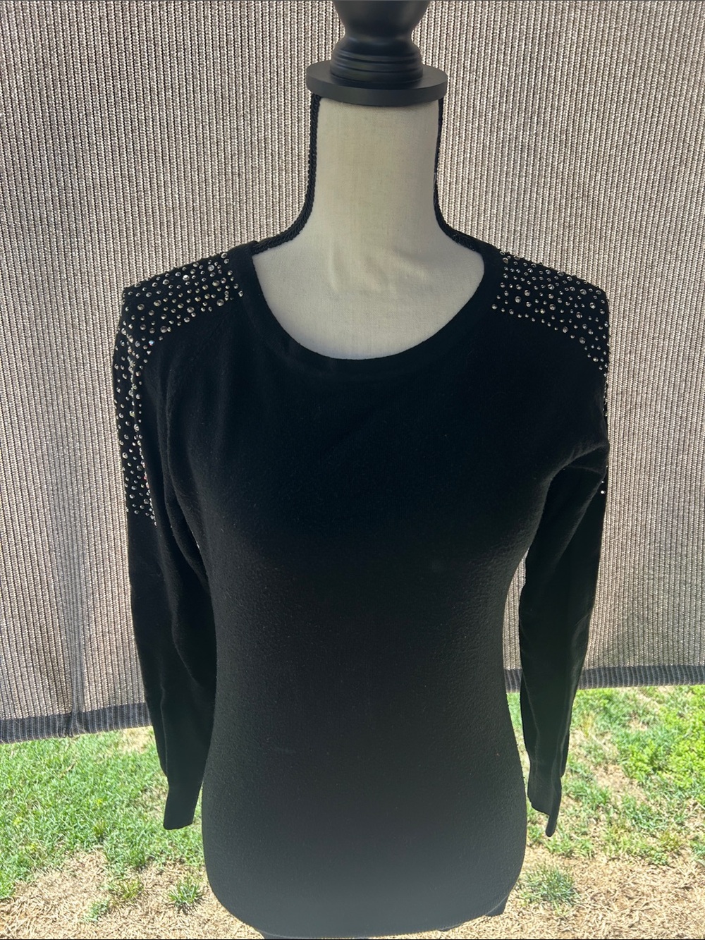 Black Studded Shoulder Sweater